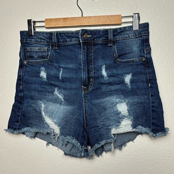 ARIYA Shorts Women's 11/30 Curvy High Rise Distressed Cut Offs Med Blue - Picture 4 of 15